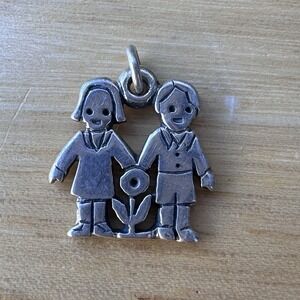 James Avery Charm 0.625 Inch Love Is Girl Boy Flower Signed 925 Sterling Retired
